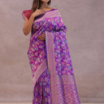 Purple Banarasi Silk Saree With Jamdani And Meenakari Design