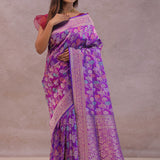 Purple Banarasi Silk Saree With Jamdani And Meenakari Design