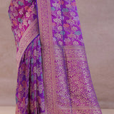 Purple Banarasi Silk Saree With Jamdani And Meenakari Design