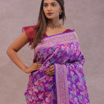 Purple Banarasi Silk Saree With Jamdani And Meenakari Design