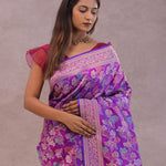 Purple Banarasi Silk Saree With Jamdani And Meenakari Design