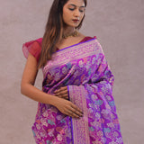 Purple Banarasi Silk Saree With Jamdani And Meenakari Design