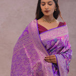 Purple Banarasi Silk Saree With Jamdani And Meenakari Design