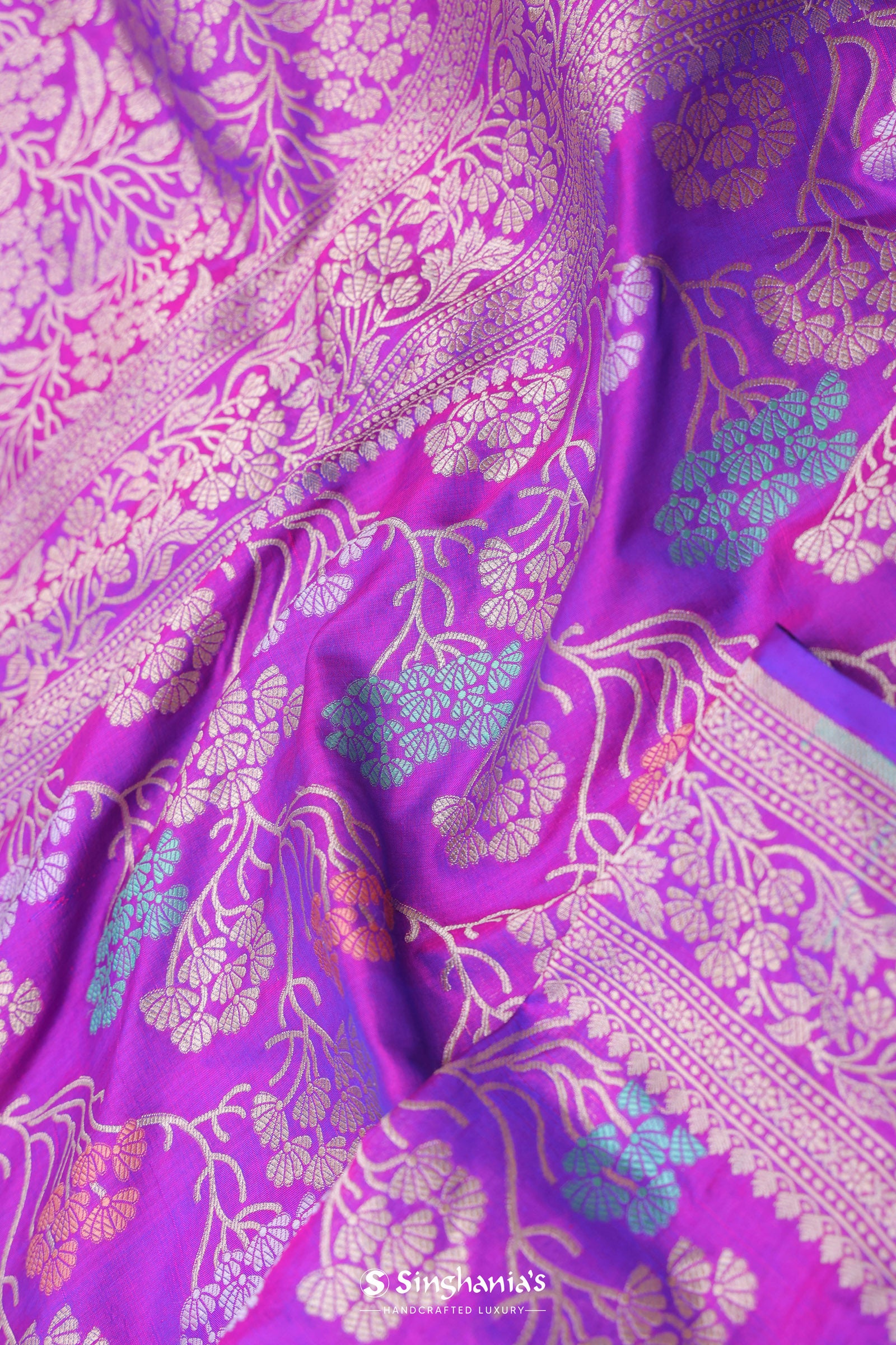 Purple Banarasi Silk Saree With Jamdani And Meenakari Design