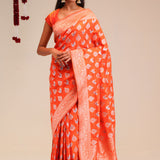 Orioles Orange Butta Banarasi Silk Saree