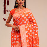 Orioles Orange Butta Banarasi Silk Saree