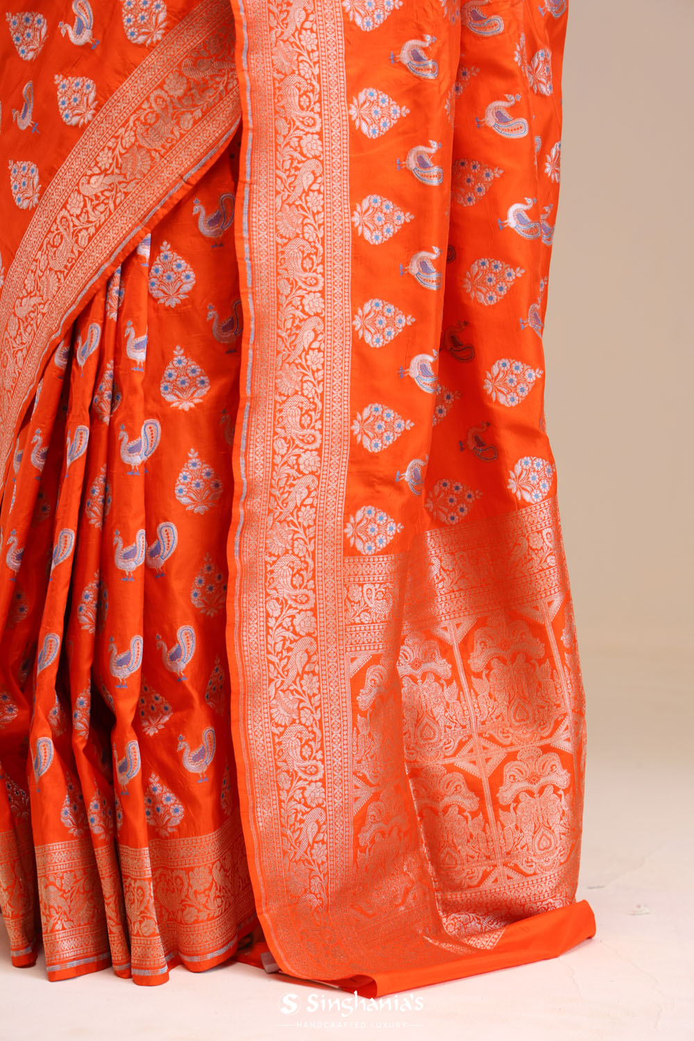 Orioles Orange Butta Banarasi Silk Saree