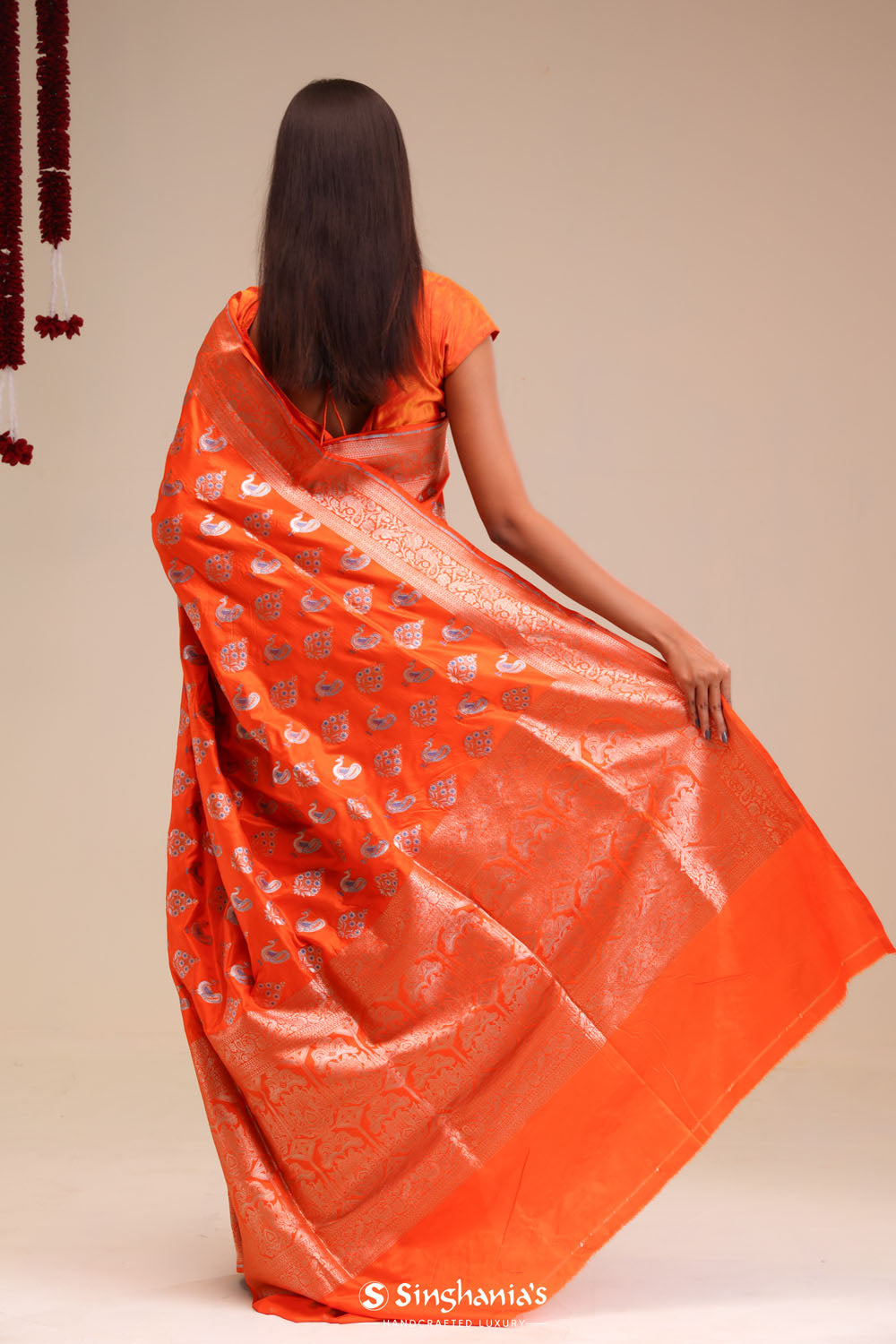 Orioles Orange Butta Banarasi Silk Saree