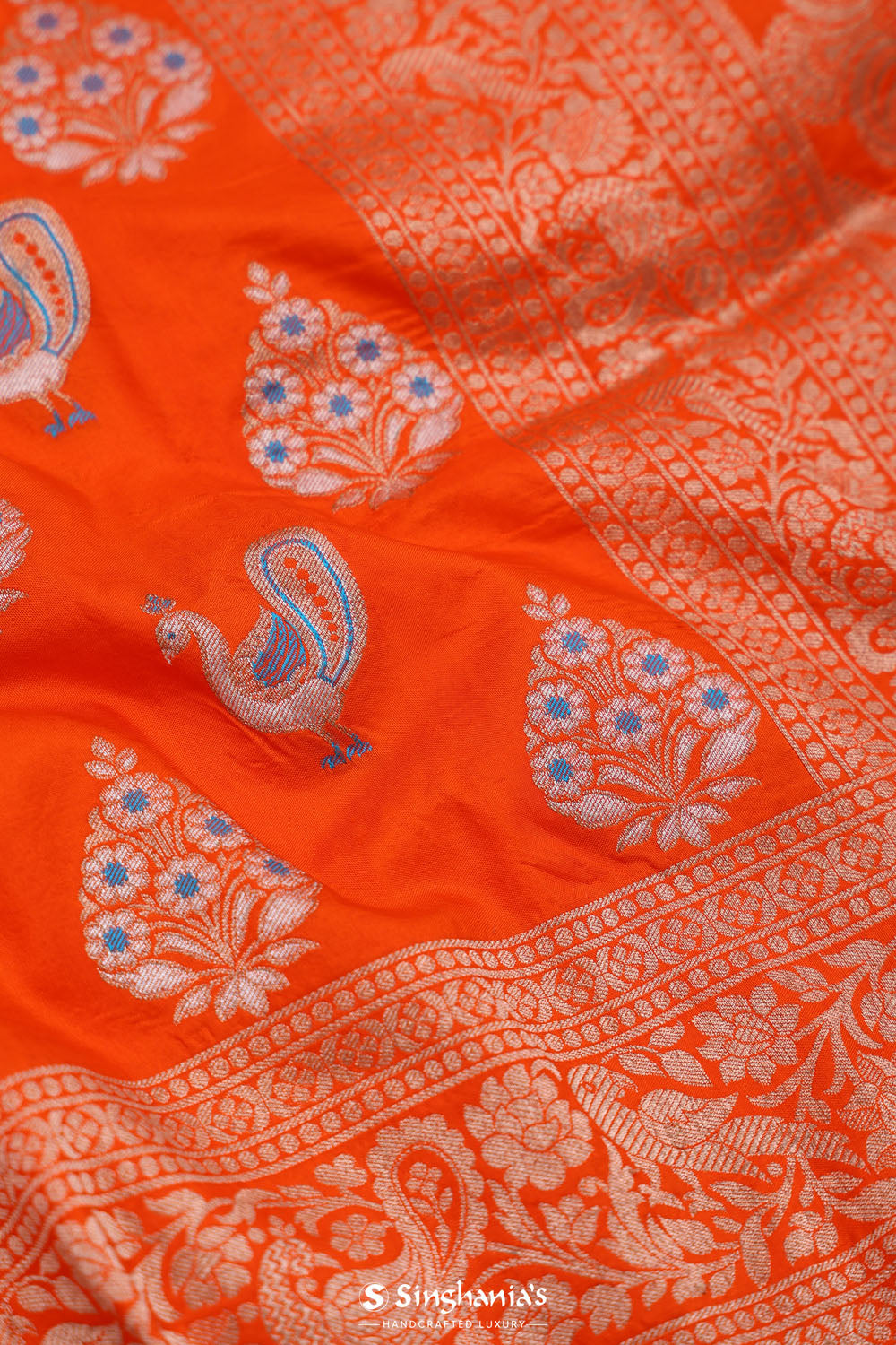 Orioles Orange Butta Banarasi Silk Saree