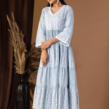 Khadi Printed Blue Cotton Cambric Dress