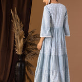 Khadi Printed Blue Cotton Cambric Dress