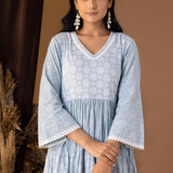 Khadi Printed Blue Cotton Cambric Dress
