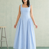 Sky Blue Gingham Fit-Flare Gown