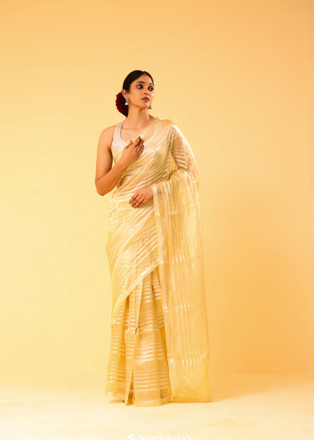Flax Gold Tissue Banarasi Silk Saree
