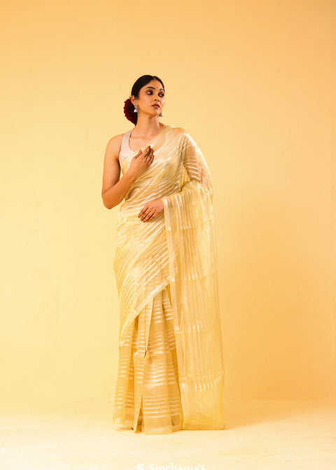 <img> Flax Gold Tissue Banarasi Silk Saree