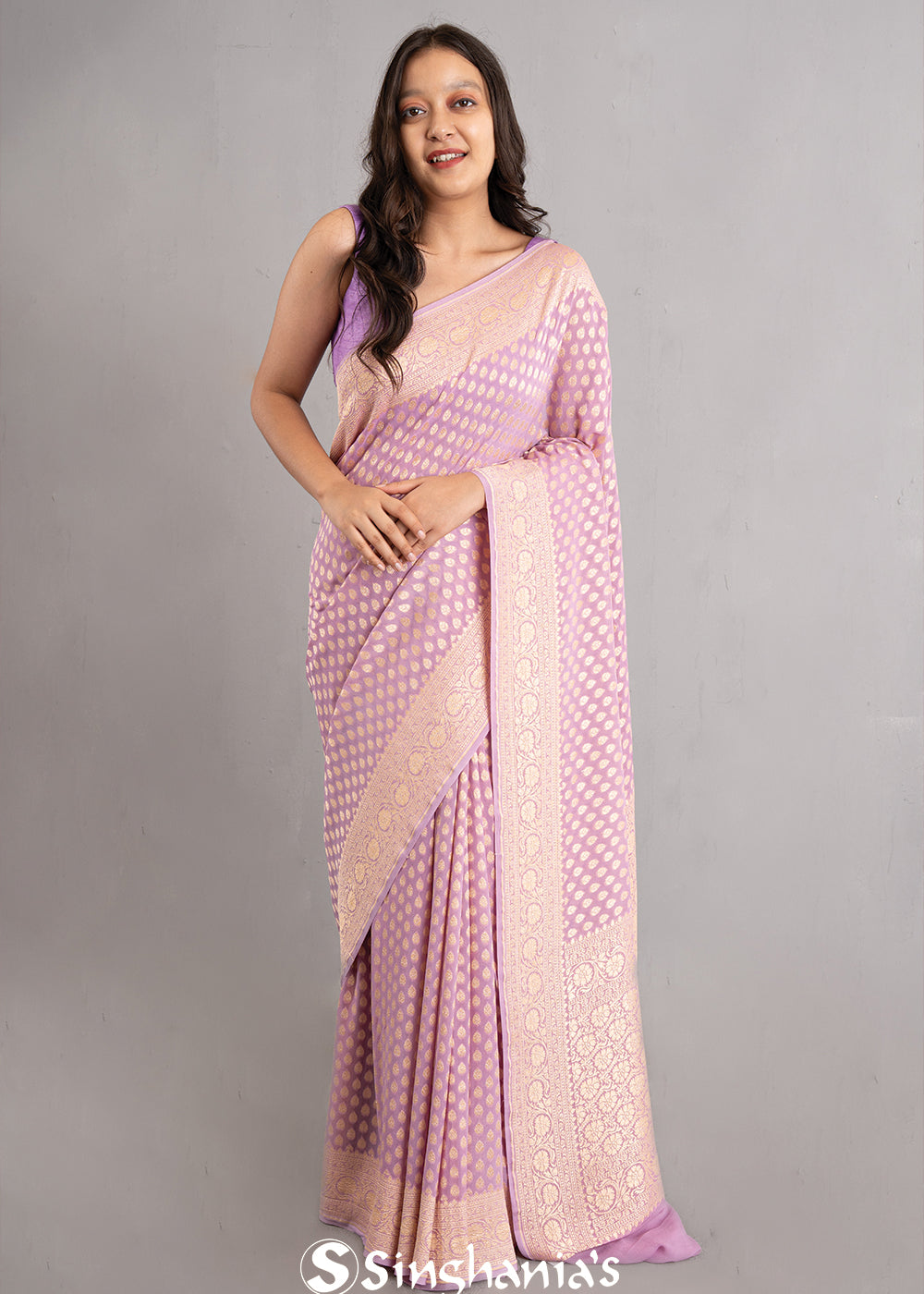 Mauve Purple Banarasi Booti Georgette Saree