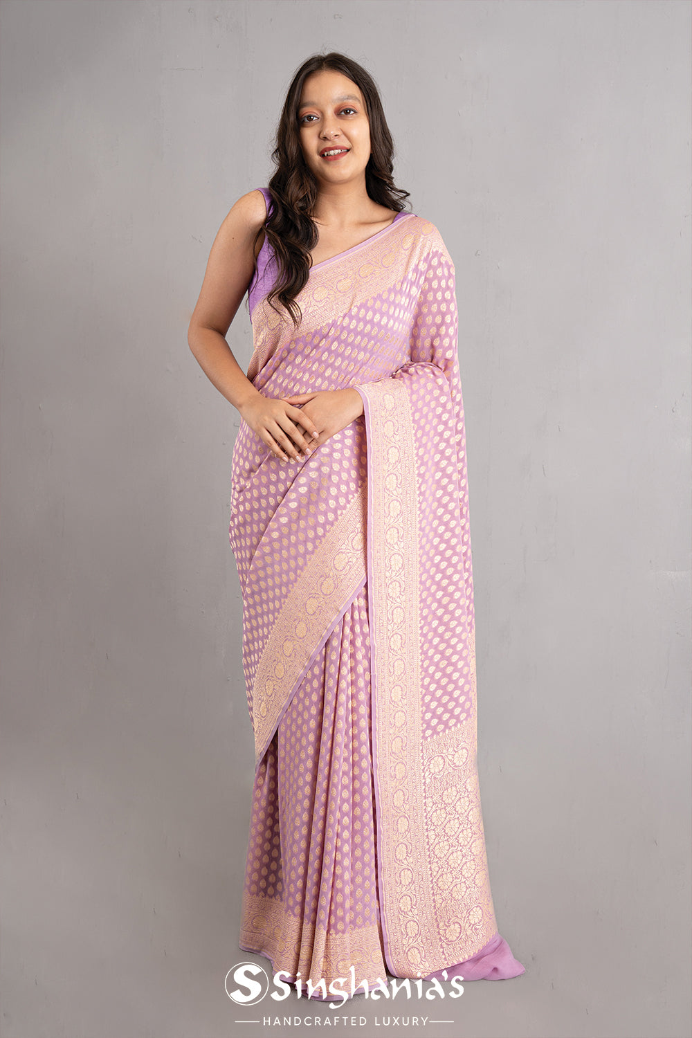 Mauve Purple Banarasi Booti Georgette Saree