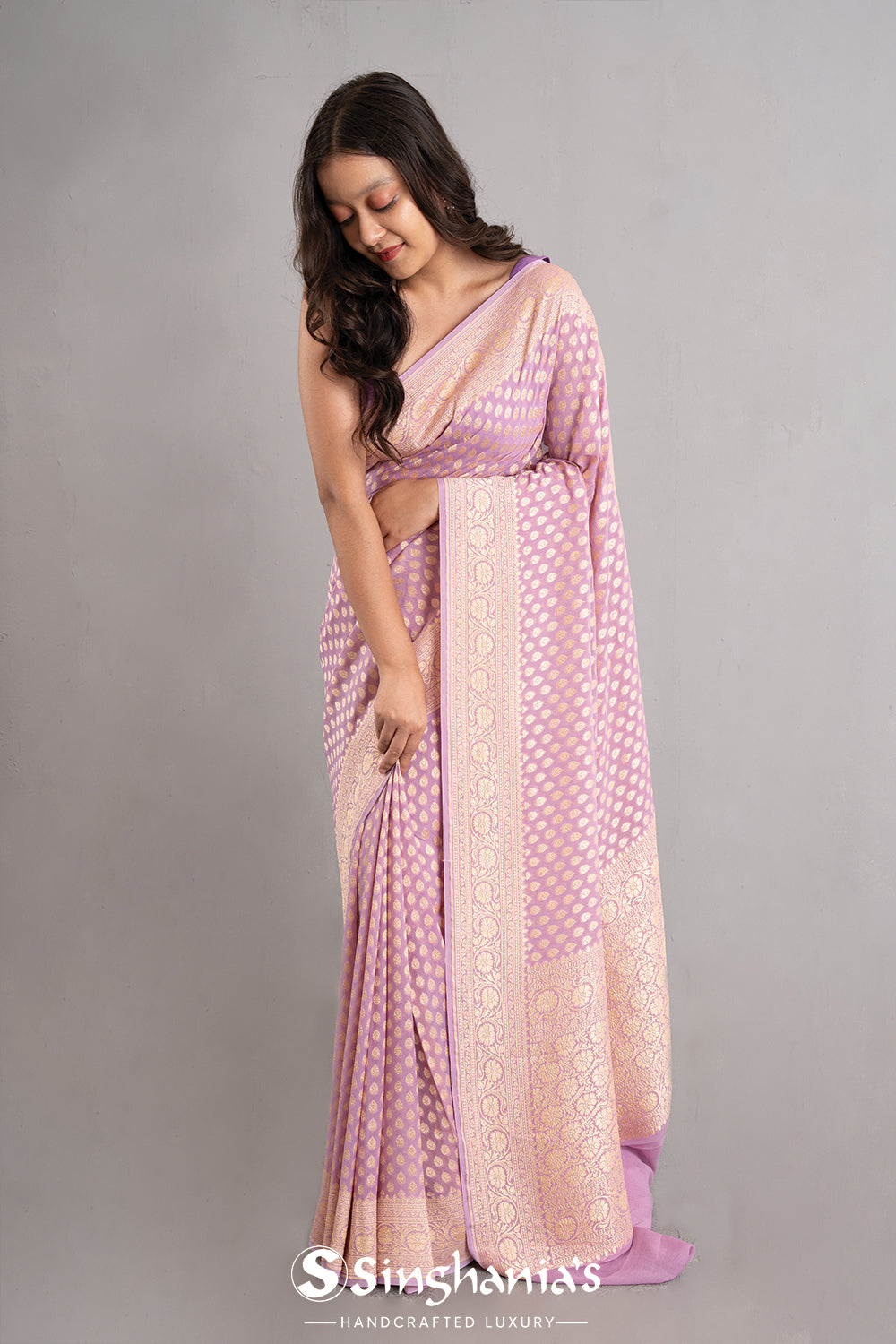 Mauve Purple Banarasi Booti Georgette Saree