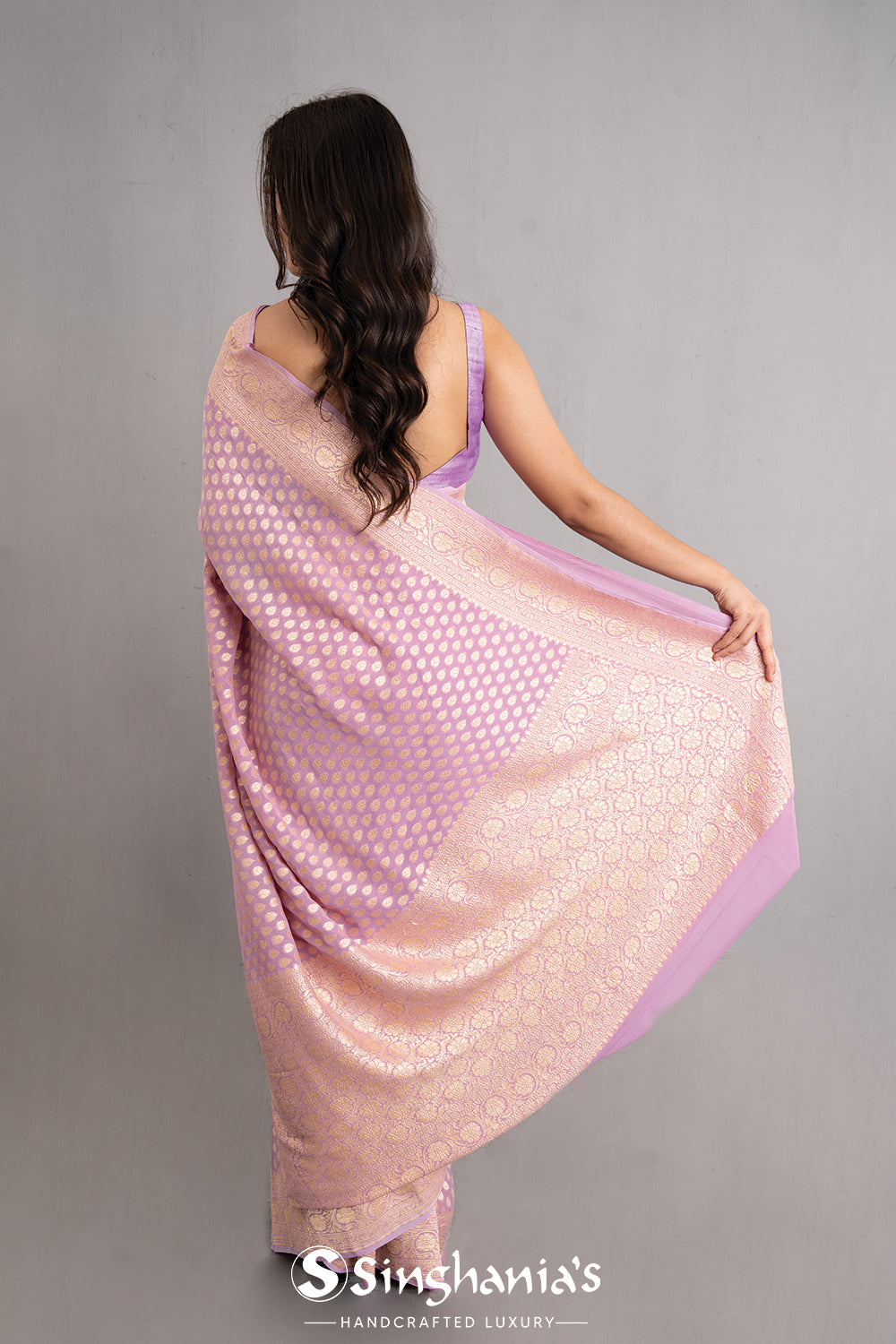 Mauve Purple Banarasi Booti Georgette Saree