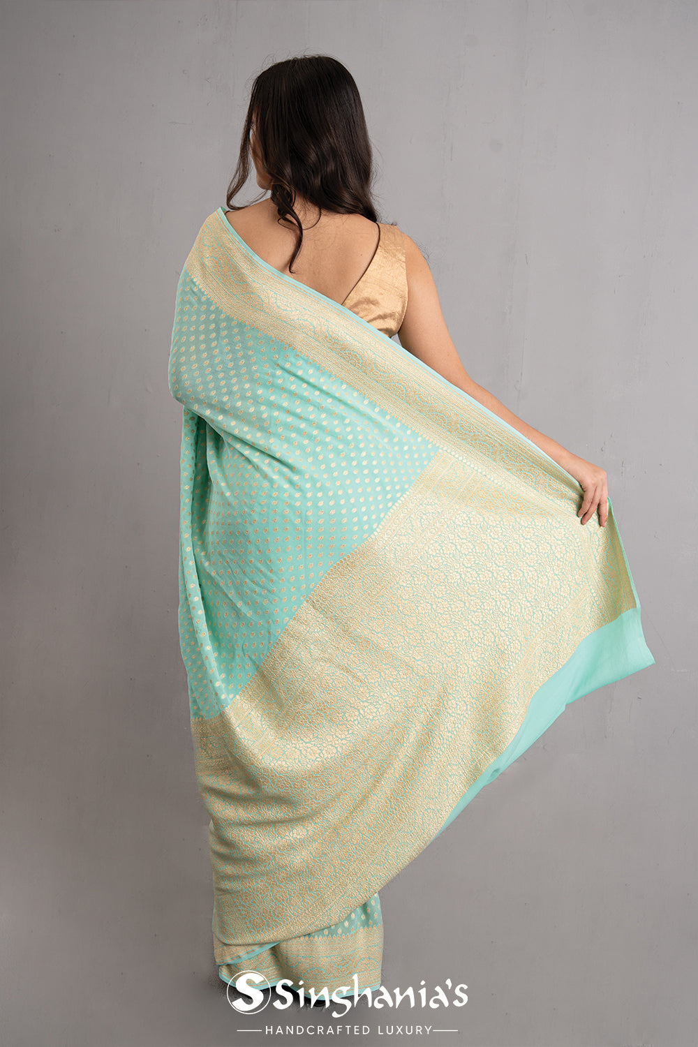 Tiffany Blue Banarasi Booti Georgette Saree