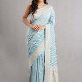 Uranian Blue Banarasi Booti Georgette Saree
