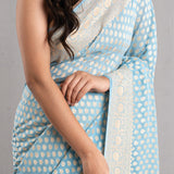 Uranian Blue Banarasi Booti Georgette Saree