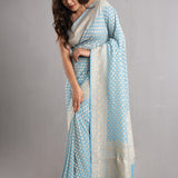 Uranian Blue Banarasi Booti Georgette Saree