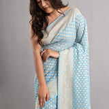 Uranian Blue Banarasi Booti Georgette Saree