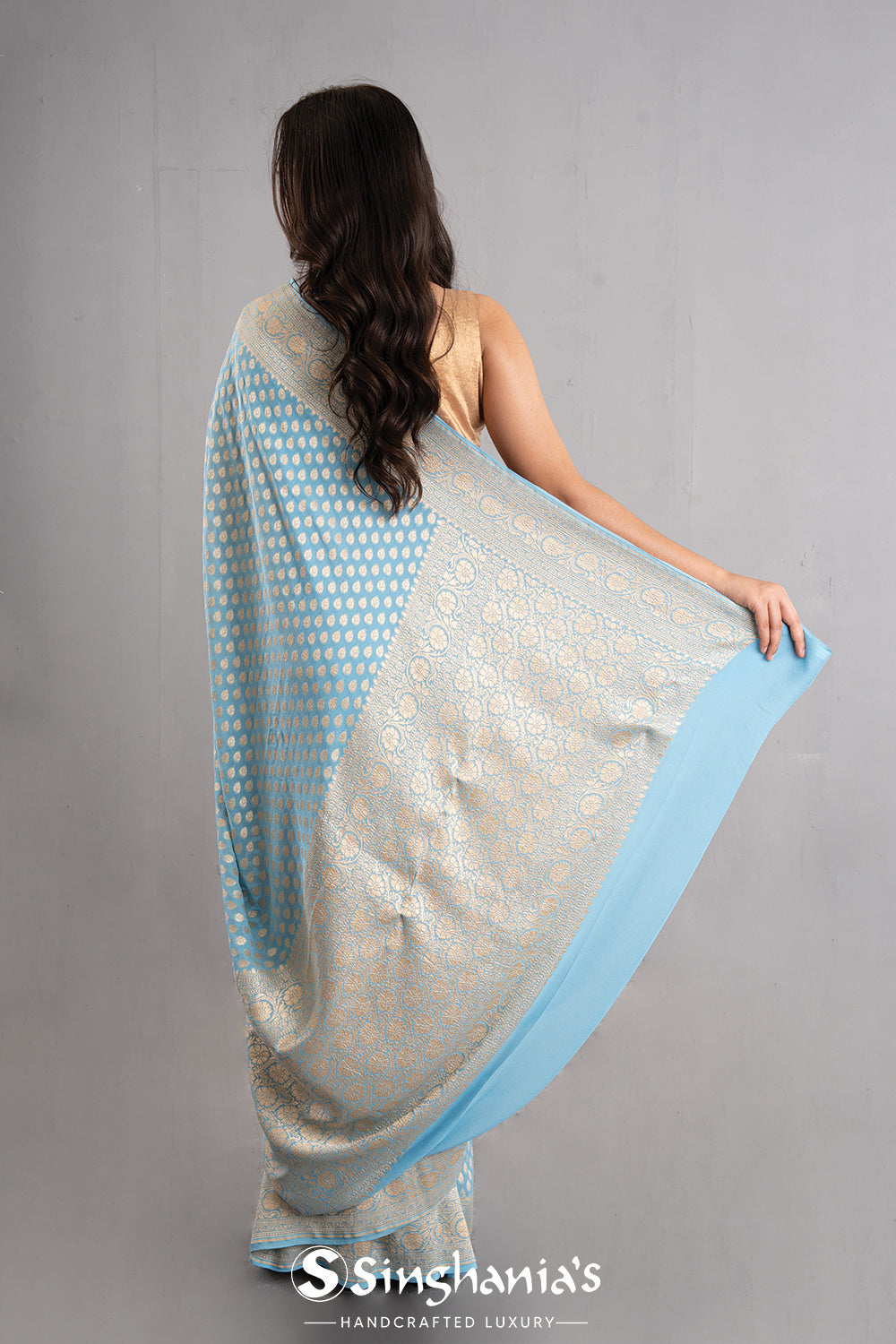 Uranian Blue Banarasi Booti Georgette Saree