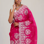 Cherry Pink Crafted Buttis Organza Saree