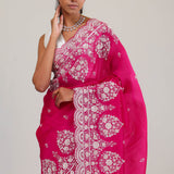 Cherry Pink Crafted Buttis Organza Saree