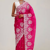Cherry Pink Crafted Buttis Organza Saree