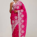Cherry Pink Crafted Buttis Organza Saree