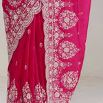 Cherry Pink Crafted Buttis Organza Saree