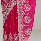Cherry Pink Crafted Buttis Organza Saree