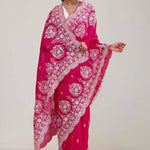 Cherry Pink Crafted Buttis Organza Saree