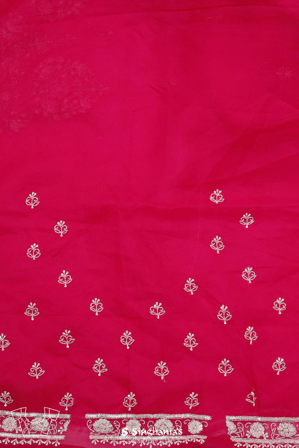 Cherry Pink Crafted Buttis Organza Saree