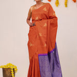 Chinese Orange Stork Kanjivaram Silk Saree