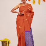 Chinese Orange Stork Kanjivaram Silk Saree