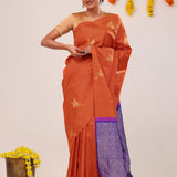 Chinese Orange Stork Kanjivaram Silk Saree