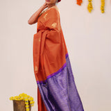 Chinese Orange Stork Kanjivaram Silk Saree