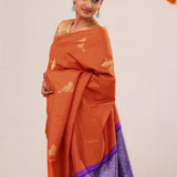 Chinese Orange Stork Kanjivaram Silk Saree
