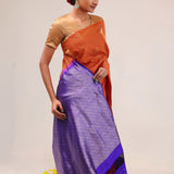 Chinese Orange Stork Kanjivaram Silk Saree
