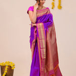Dark Violet Butta Kanjivaram Silk Saree