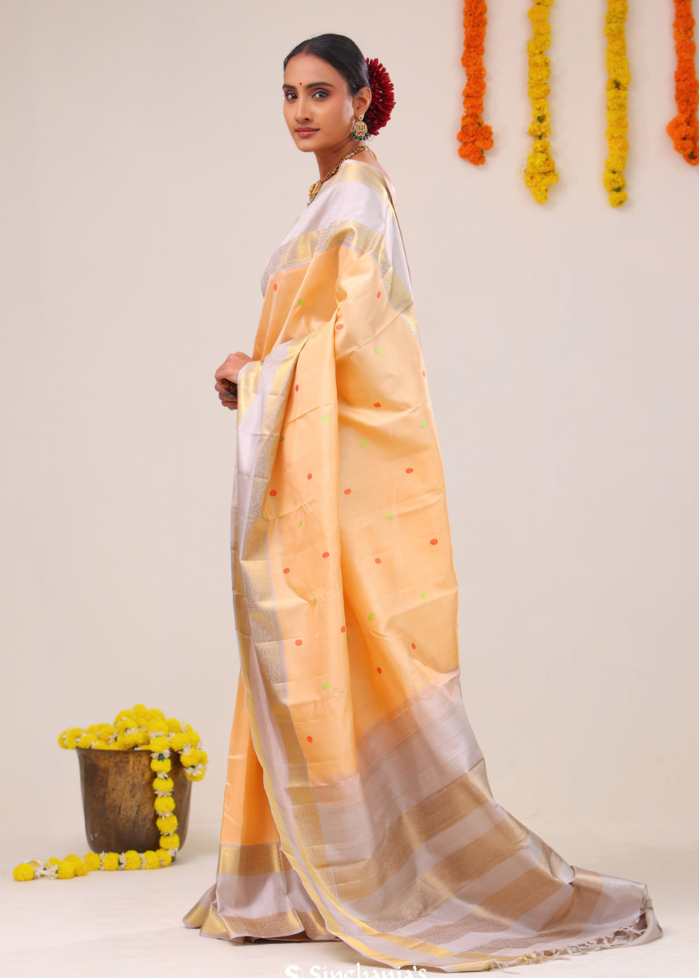 Mango Peach Heritage Kanjivaram Silk Saree