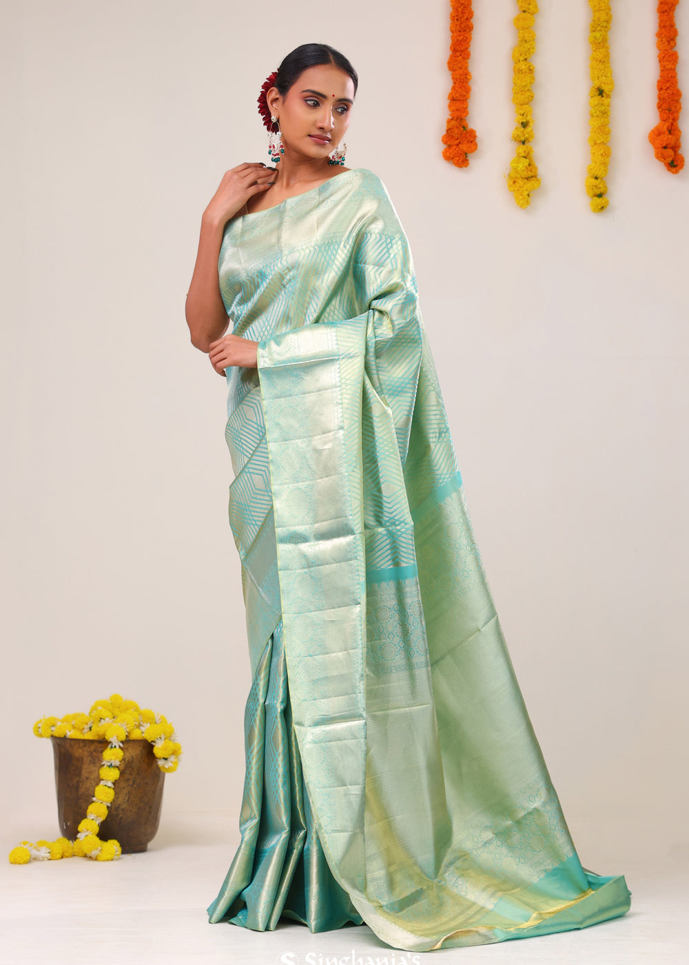 Tiffany Blue Kanjivaram Silk Saree