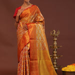 Orange Kanjivaram Saree With Gold Zari Border