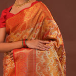 Orange Kanjivaram Saree With Gold Zari Border