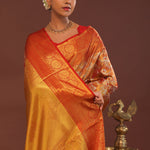 Orange Kanjivaram Saree With Gold Zari Border