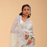 Seafoam Green Tissue Handcrafted Saree
